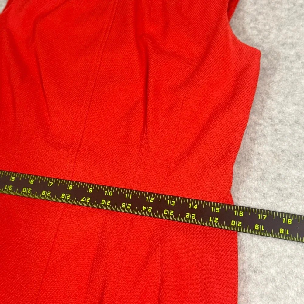 Anne Klein Sleeveless Sheath Dress Orange Red Textured Size 8‎ Cream Trim Office